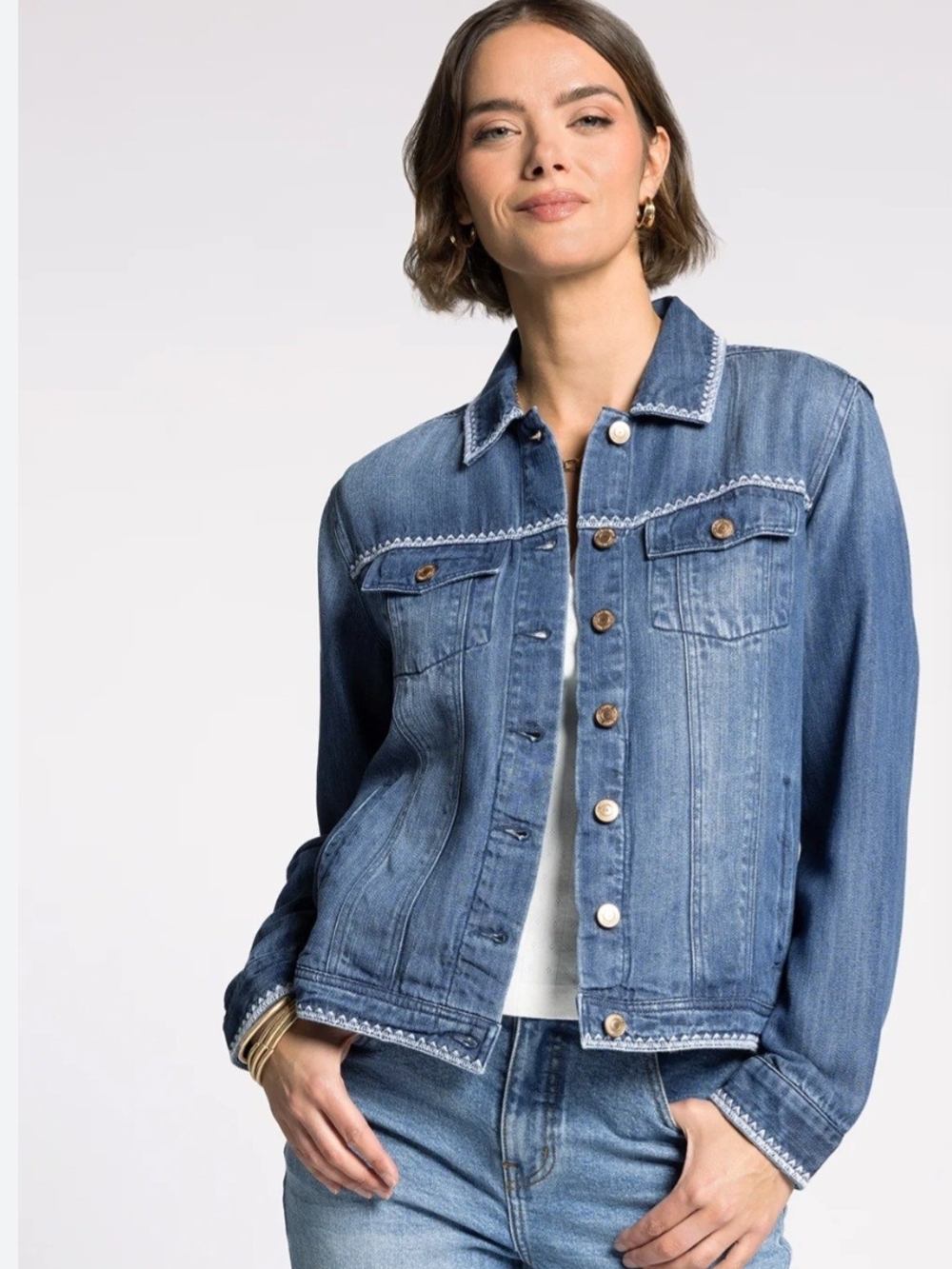 Thread & Supply Dark Blue Denim Jacket with Scalloped Stitching